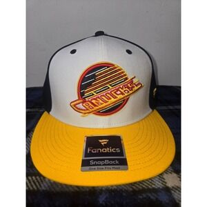 Fanatics Vancouver Canucks Vintage Logo Snapback Hat Black White Gold